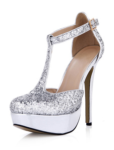 Eacarpins sublimes plateforme en tissu de paillettes argent