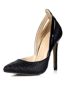 Escarpins à bout pointu et talon aigu en PU noir à motif serpent