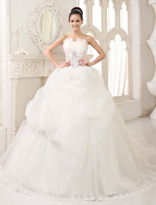 Robe de mariée en organza ivoire avec strass à col dentelé