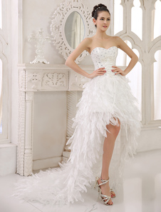 Robe mariée A-ligne en satin ivoire multicouche asymétrique