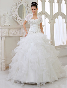 Robe de mariée gracieuse boule en taffetas ivoire avec perles encolure en coeur