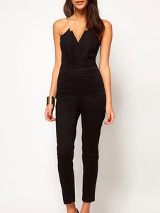 Combinaison féminine noire unicolore sans bretelle