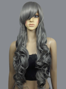 Perruque longue frisée grise de boucles volumineuses