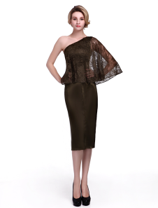 Robe mère de mariés en satin à une épaule avec dentelle