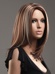 Perruque moyenne droite marronne avec frange oblique