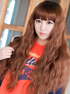 Boucles de tire-bouchon brun léger fibre résistant à la chaleur romantique Fashion longue perruque