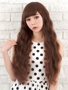 Perruque longue marronne claire frisée avec boucles petites