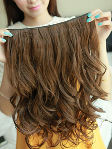 Extension de cheveux marronne claire frisée en fibre