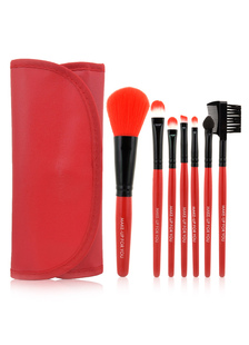 Pinceaux de maquillage rouges en toile de 7 pièces