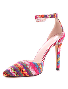 Escarpins à bout pointu et talon aigu en rotin color-block