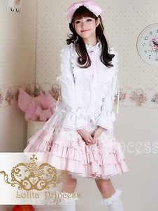 Coton blanc Lolita Blouse manches longues dentelle Ruffles garniture Stand