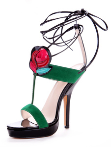 Sexy sandales à Bride en T color-block multicolores imprimées de fleur