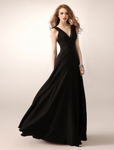 Robe de soirée noire découper maille Satin Prom robe