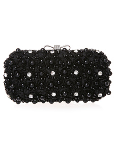 Fascinante pochette de soirée métallique imprimé brillant avec perles et bandoulière réglable