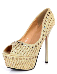 Chaussures à talons à talons aigus en PU avec strass