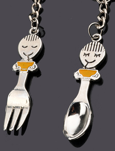 Porte-clé métallique en forme de cuillère et fourchette