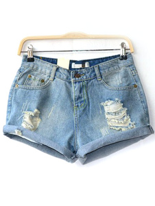 Chic short pour femme confortable en denim bleu de conception antique