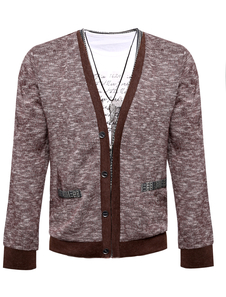 Cardigan en coton marron à tricoter de faux deux-pièces