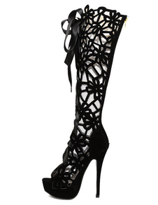 Sandales gladiateur en vogue noir en tissu de terry à talons aigus