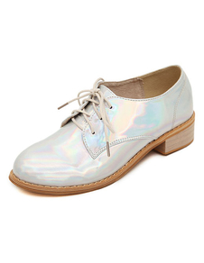 Casual argent brevet ronde Toe PU brevets tendances lacets