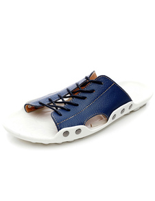 Sandales homme en cuir bleu avec lacet