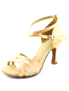 Chaussure femme danse latine en satin uniflore à talon bobine et peep-toe