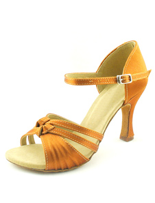 Chaussure de danse latine avec nœud en satin à talon bobine et peep-toe