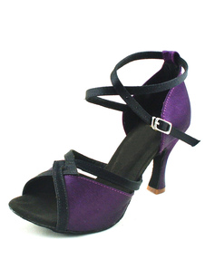 Chaussure de danse latine en satin bicolore à talon bobine et peep-toe