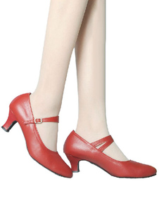 Chaussure de danse latine en peau de vache à talon évasé et bout amande