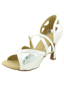 Chaussure de danse latine en satin à talon évasé et peep-toe imprimée fleurie