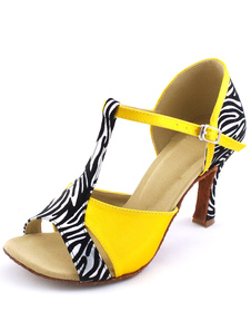 Chaussures de danse latine en satin zèbré à peep-toe
