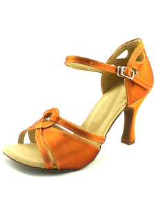 Pratiques chaussures de danse latine en satin à talons bobines peep-toe