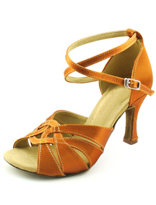 Chaussure de danse latine creusée et croisée à talon bobine et peep-toe