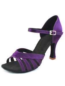 Populaires chaussures de latine en satin creusé à talon bobine et peep-toe