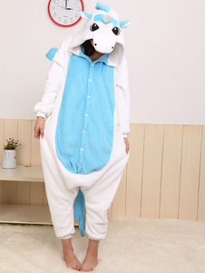 Combinaison pyjama licorne bleu textile polaire kigurumi adulte