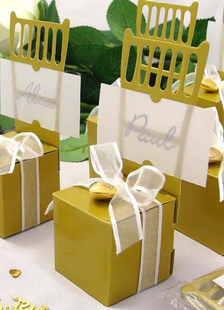 Carré d'or chaise forme papier perlé Wedding Favor boîtes ensemble de 12