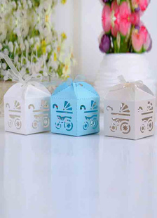 Pram carré creux papier perlé Wedding Favor Set de boîtes de 12