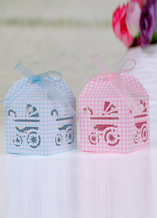 Sweet Pram carré papier perlé Wedding Favor boîtes ensemble de 12