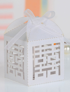 Asiatique Bow blanc perle papier Engagement Favor boîtes ensemble de 12