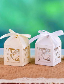 Bow blanc perle papier Favor boîtes ensemble de 12 pour mariage