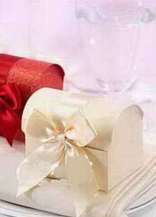 Boîte de faveur arc multicolore ruban papier perle mariage