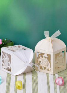 Éléphant carré creux papier perlé Wedding Favor Set de boîtes de 12