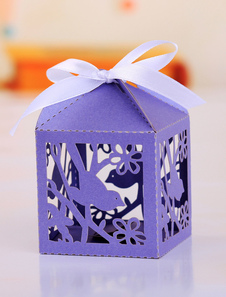 Purple carré creux des oiseaux de papier Wedding Favor Set de boîtes de 12