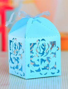 Blue Square Hollow jeu de boîtes de faveur de mariage Floral de 12