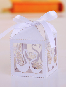 Carré blanc creux hors Couple cygne Wedding Favor Set de boîtes de 12