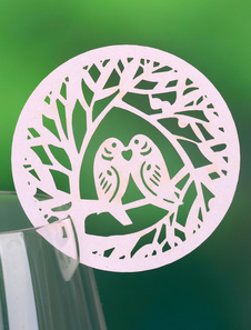 Blanc rond Love Birds, verre de vin de mariage cartes ensemble de 12