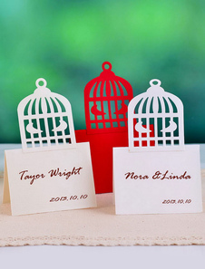 Cage à oiseaux carrée papier perle mariage lieu cartes ensemble de 12
