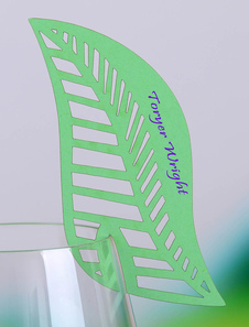 Jeu de cartes mariage Place forme feuille verte fraîche de 12