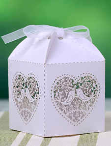 Arc blanc traditionnel papier perle Engagement Favor boîtes ensemble de 12