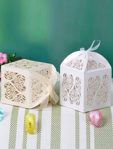Carré creux coeur papier perle Wedding Favor boîtes ensemble de 12